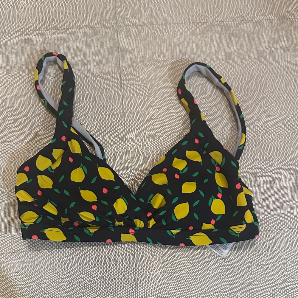 Boden Black and Yellow Lemon Bikini Top
